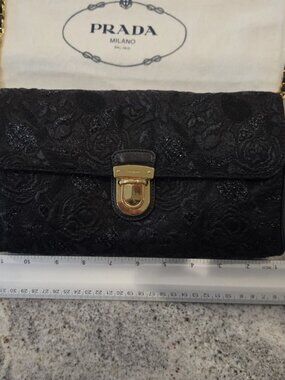 Authentic Prada Tessuto Lurex Nero Black Evening Shoulder Bag w/ Chain & Card